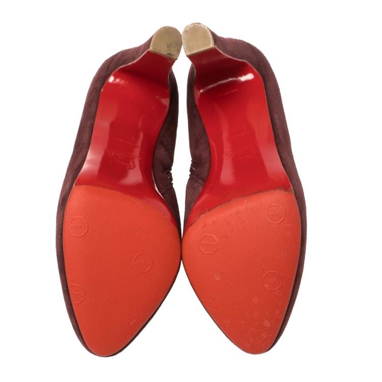 Pre Owned Christian Louboutin Maroon Suede Platform Booties Size 37.5