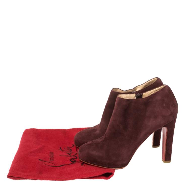 Pre Owned Christian Louboutin Maroon Suede Platform Booties Size 37.5