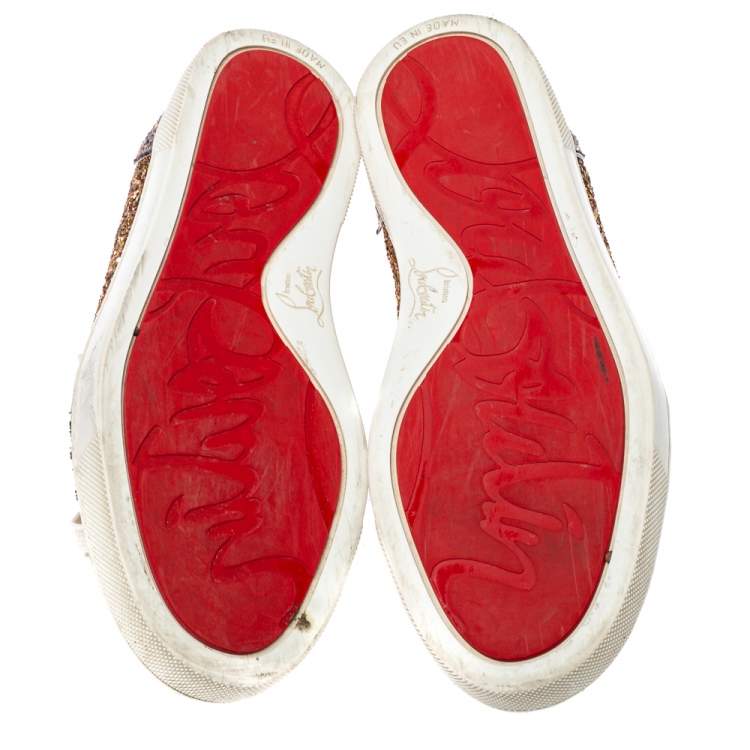Pre Owned Christian Louboutin Tricolor Glitters Louis Junior Orlato Low Top Sneakers Size 38