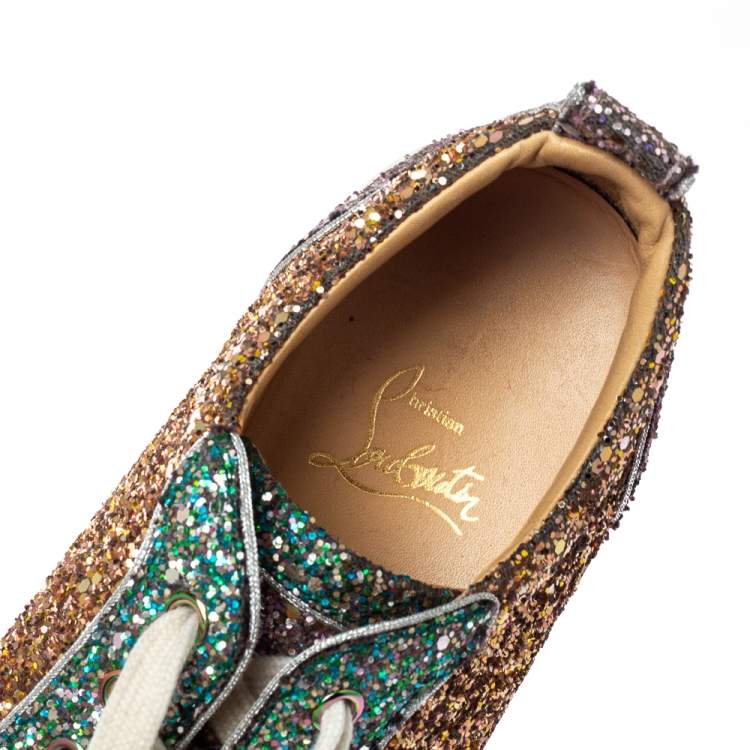 Pre Owned Christian Louboutin Tricolor Glitters Louis Junior Orlato Low Top Sneakers Size 38