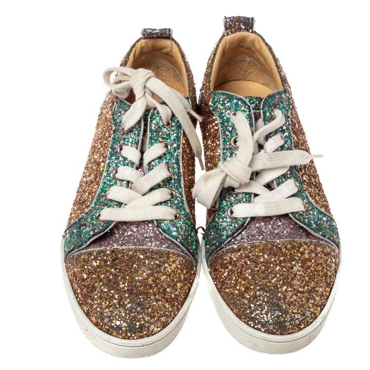 Pre Owned Christian Louboutin Tricolor Glitters Louis Junior Orlato Low Top Sneakers Size 38