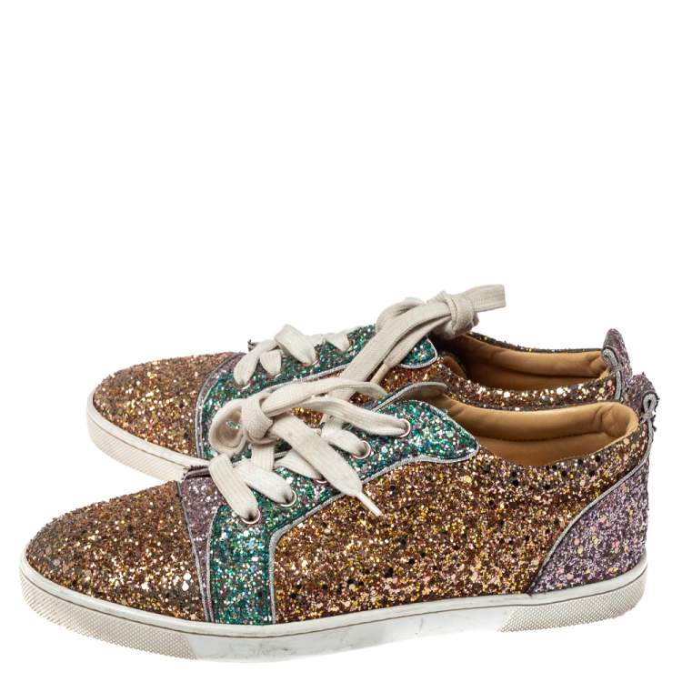 Pre Owned Christian Louboutin Tricolor Glitters Louis Junior Orlato Low Top Sneakers Size 38