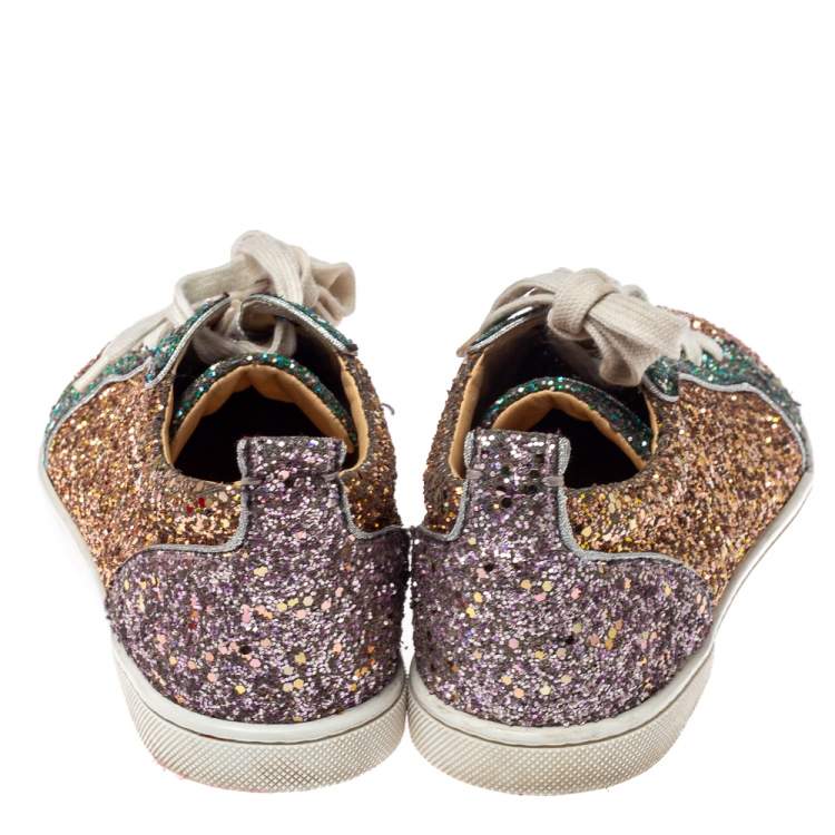 Pre Owned Christian Louboutin Tricolor Glitters Louis Junior Orlato Low Top Sneakers Size 38