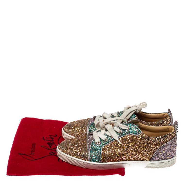 Pre Owned Christian Louboutin Tricolor Glitters Louis Junior Orlato Low Top Sneakers Size 38