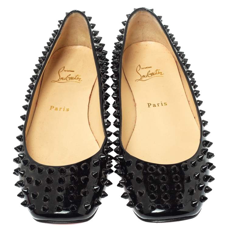 Pre Owned Christian Louboutin Black Patent Leather Pigalle Spike Flats Size 39.5