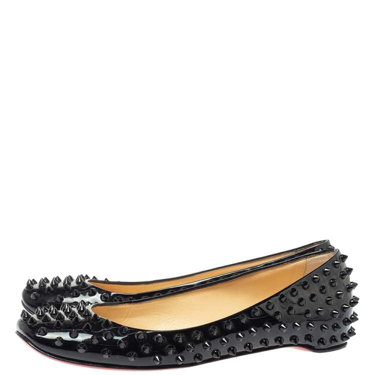 Pre Owned Christian Louboutin Black Patent Leather Pigalle Spike Flats Size 39.5