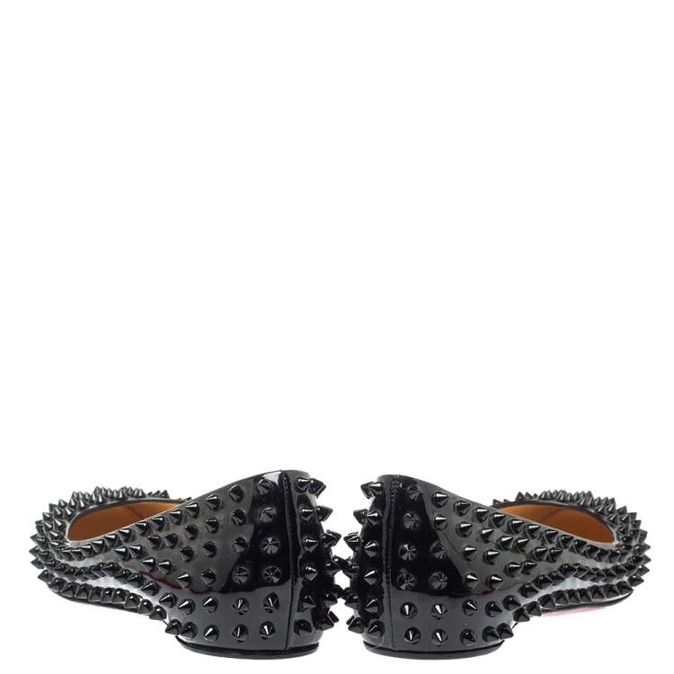 Pre Owned Christian Louboutin Black Patent Leather Pigalle Spike Flats Size 39.5