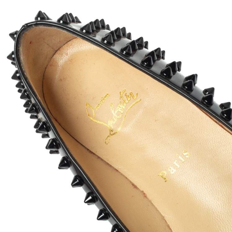 Pre Owned Christian Louboutin Black Patent Leather Pigalle Spike Flats Size 39.5