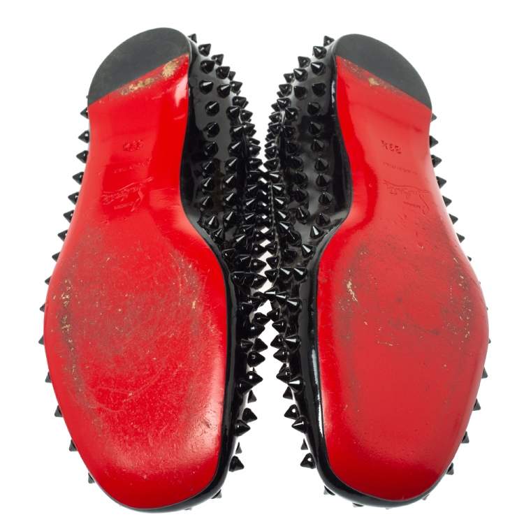 Pre Owned Christian Louboutin Black Patent Leather Pigalle Spike Flats Size 39.5