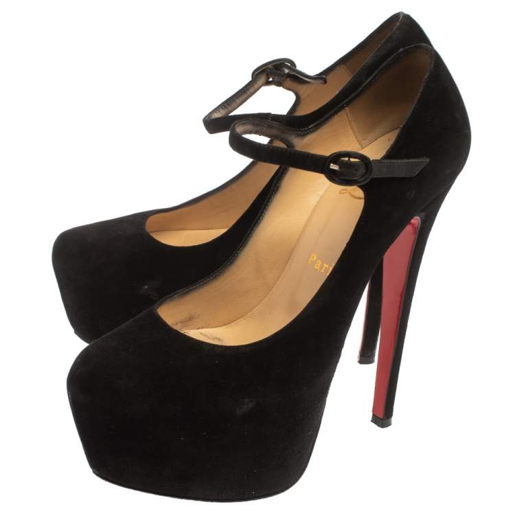 Pre Owned Christian Louboutin Black Suede Daffodil Mary Jane Pumps Size 36.5