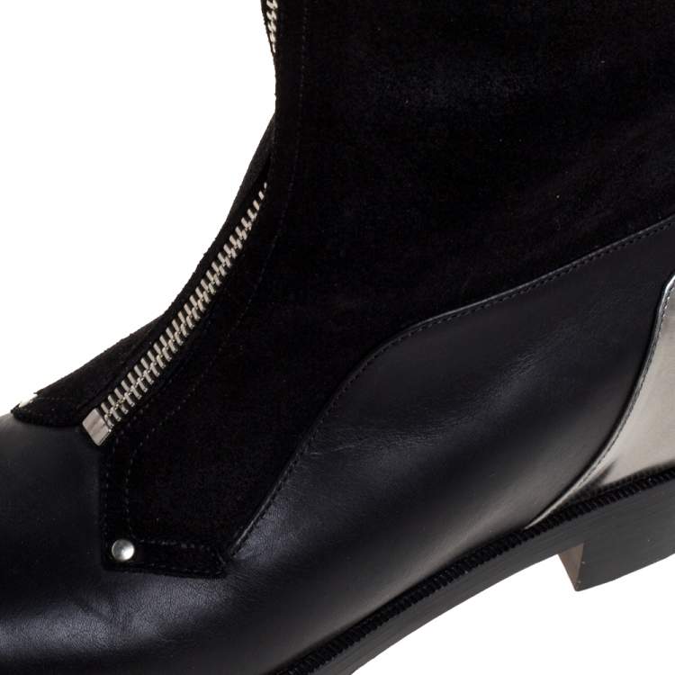 Pre Owned Christian Louboutin Nubuck And Leather Melisandre Calf Length Boots Size 36