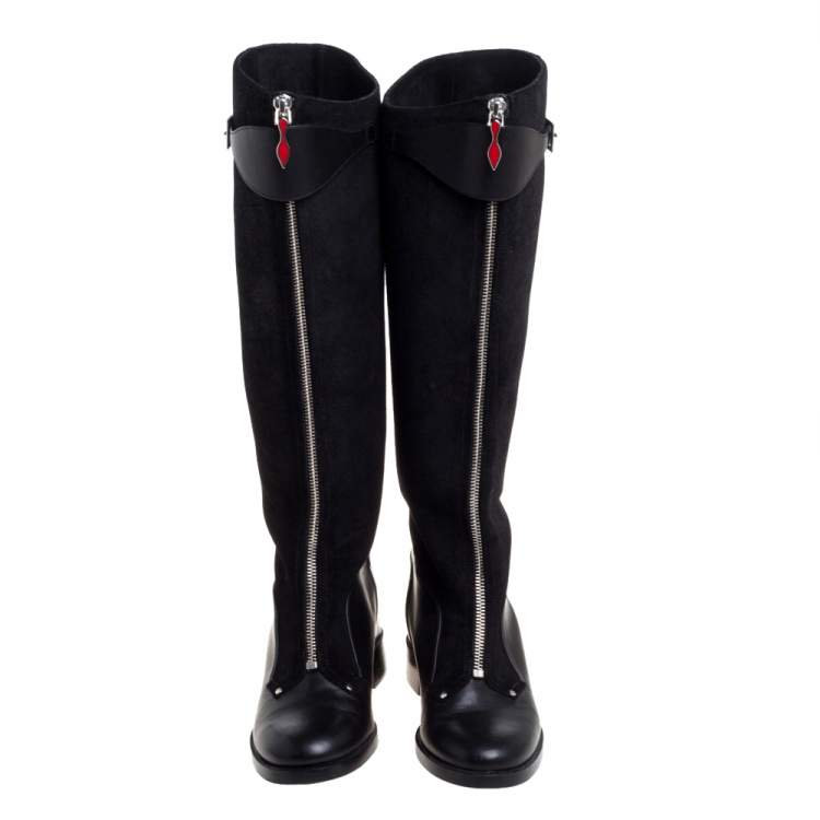 Pre Owned Christian Louboutin Nubuck And Leather Melisandre Calf Length Boots Size 36