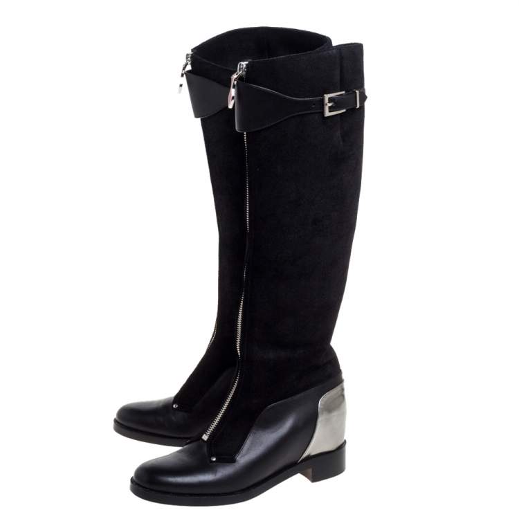 Pre Owned Christian Louboutin Nubuck And Leather Melisandre Calf Length Boots Size 36