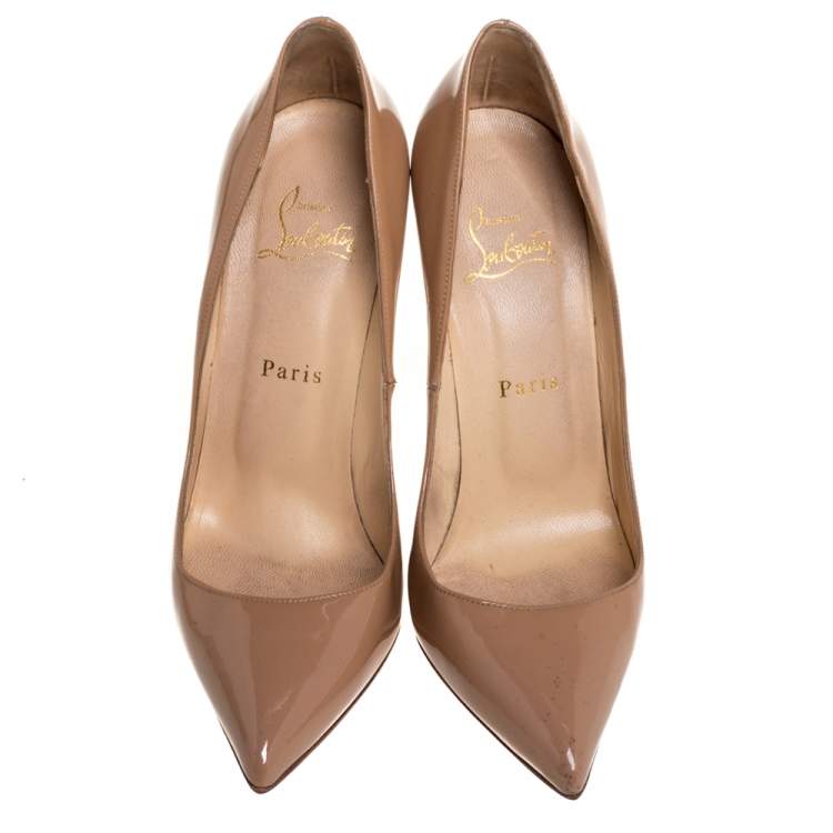 Pre Owned Christian Louboutin Beige Patent Leather So Kate Pumps Size 38.5