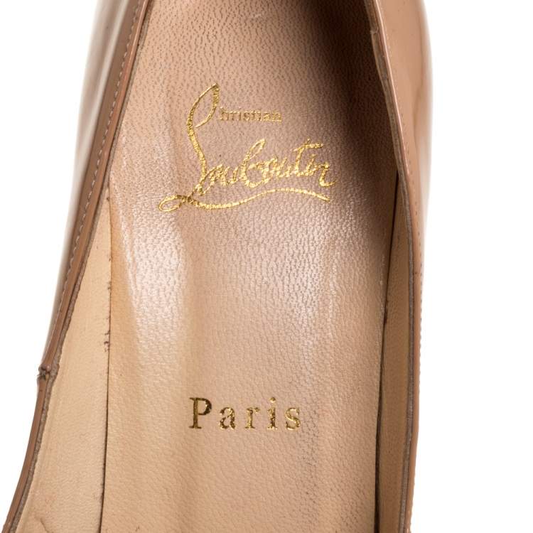 Pre Owned Christian Louboutin Beige Patent Leather So Kate Pumps Size 38.5