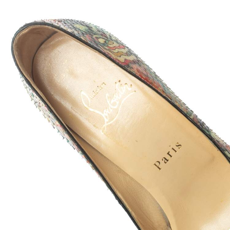 Pre Owned Christian Louboutin Multicolor Snakeskin Palais Royal Peep Toe Pumps Size 37.5