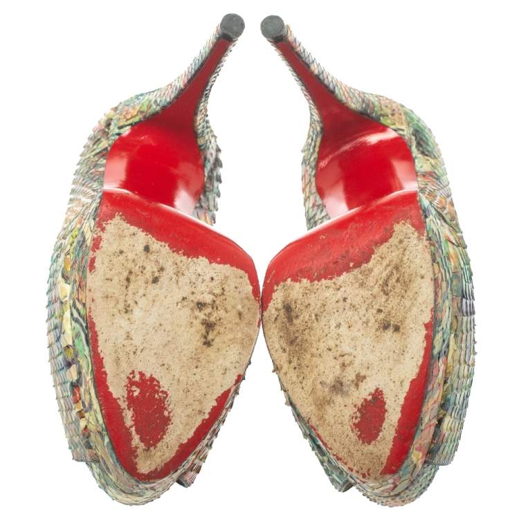 Pre Owned Christian Louboutin Multicolor Snakeskin Palais Royal Peep Toe Pumps Size 37.5