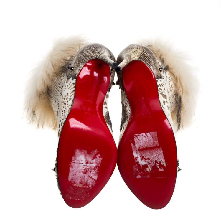 Pre Owned Christian Louboutin Calf Hair And Lizard Skin Tootsie Ankle Boots Size 37