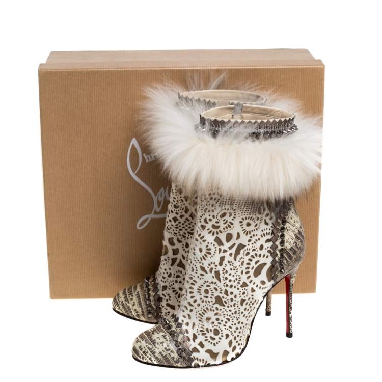 Pre Owned Christian Louboutin Calf Hair And Lizard Skin Tootsie Ankle Boots Size 37