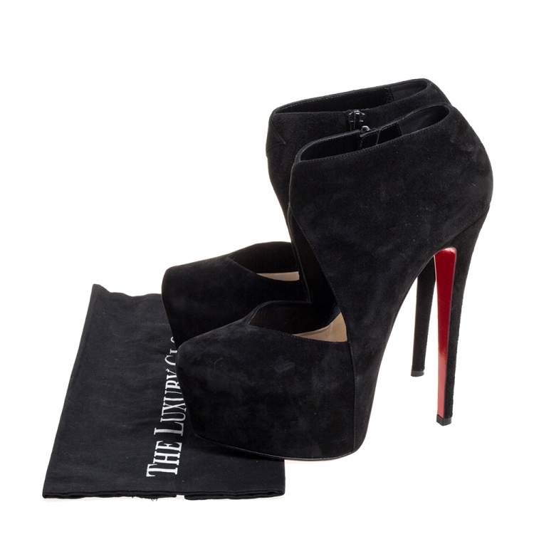 مملوكة مسبقًا Christian Louboutin Black Suede Platform Ankle Booties 38.5