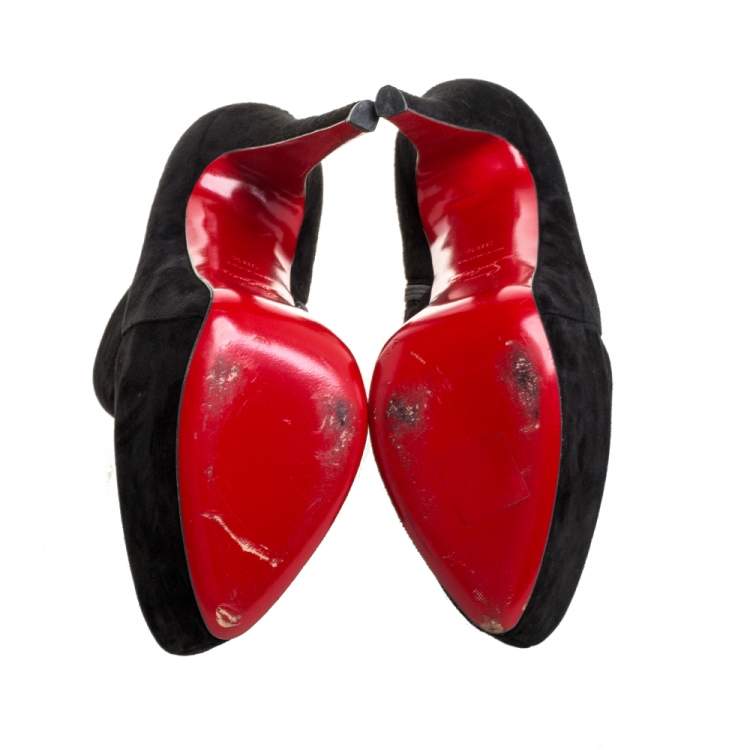 مملوكة مسبقًا Christian Louboutin Black Suede Platform Ankle Booties 38.5