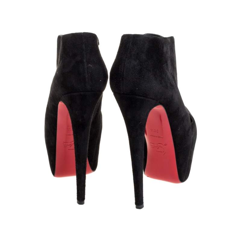 مملوكة مسبقًا Christian Louboutin Black Suede Platform Ankle Booties 38.5