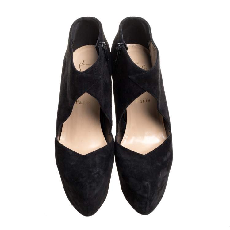 مملوكة مسبقًا Christian Louboutin Black Suede Platform Ankle Booties 38.5