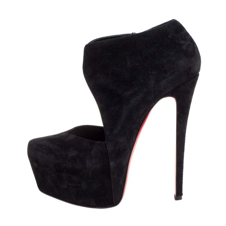 مملوكة مسبقًا Christian Louboutin Black Suede Platform Ankle Booties 38.5