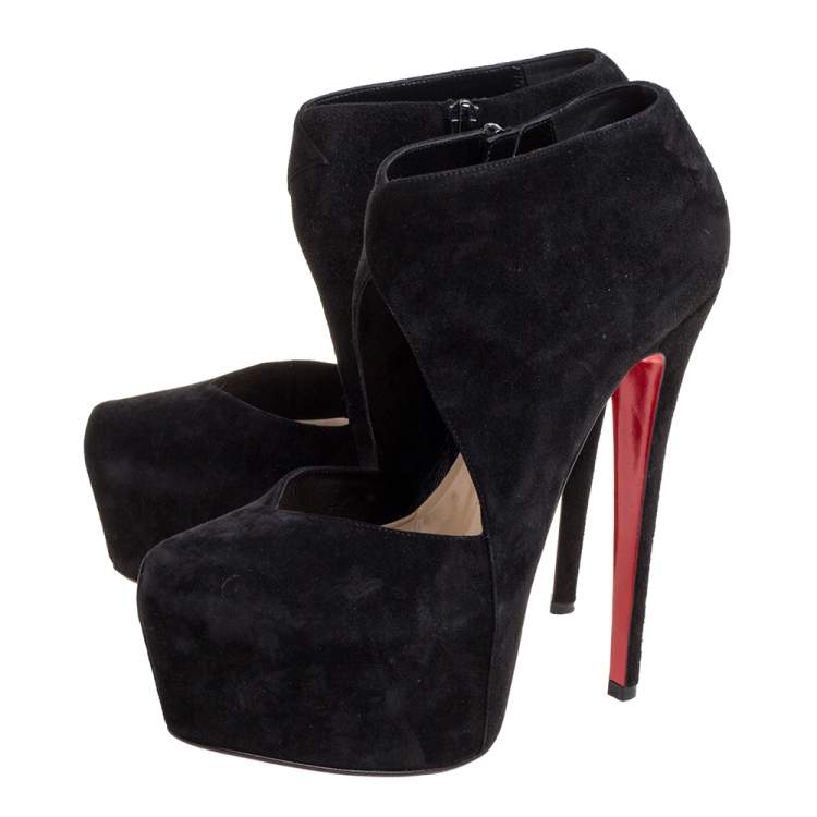 مملوكة مسبقًا Christian Louboutin Black Suede Platform Ankle Booties 38.5