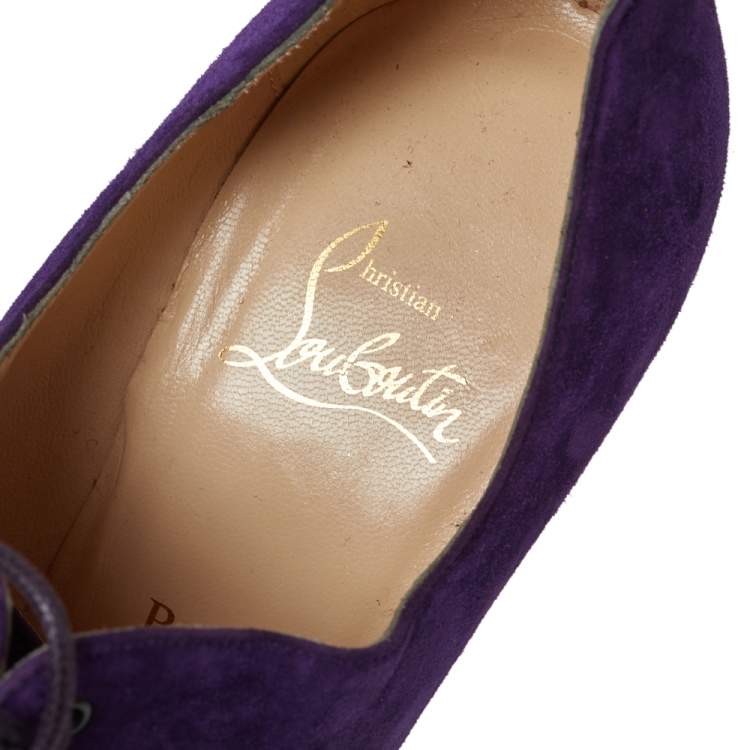 Pre Owned Christian Louboutin Purple Suede Lace Up Platform Booties Size 38.5
