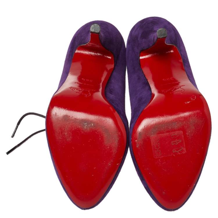 Pre Owned Christian Louboutin Purple Suede Lace Up Platform Booties Size 38.5