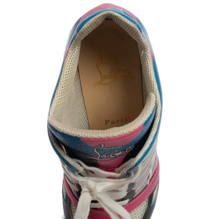 Pre Owned Christian Louboutin Multicolor Leather and Mesh Boltina Trainer Booties Size 39