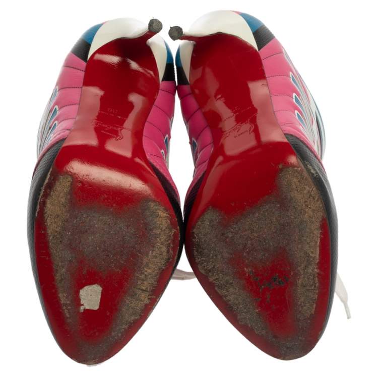 Pre Owned Christian Louboutin Multicolor Leather and Mesh Boltina Trainer Booties Size 39