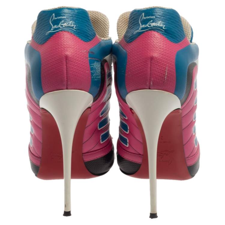 Pre Owned Christian Louboutin Multicolor Leather and Mesh Boltina Trainer Booties Size 39