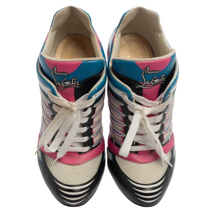 Pre Owned Christian Louboutin Multicolor Leather and Mesh Boltina Trainer Booties Size 39