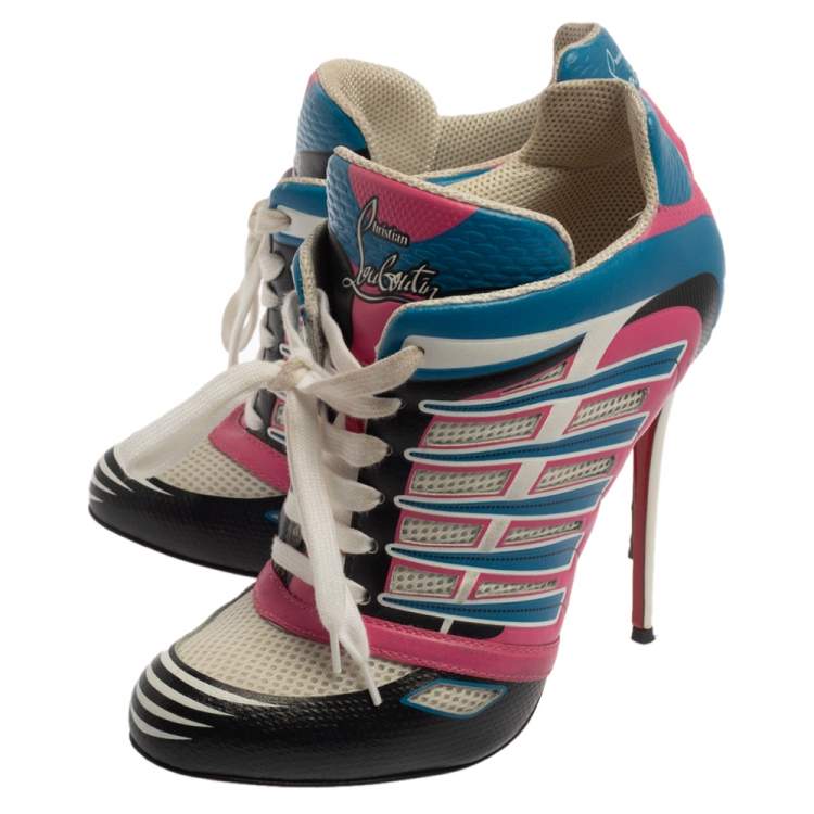 Pre Owned Christian Louboutin Multicolor Leather and Mesh Boltina Trainer Booties Size 39