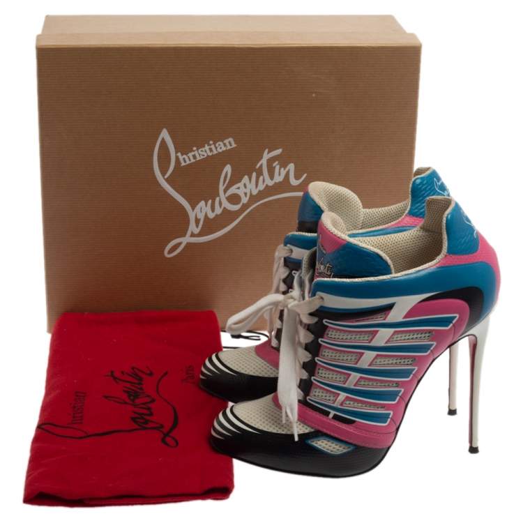 Pre Owned Christian Louboutin Multicolor Leather and Mesh Boltina Trainer Booties Size 39