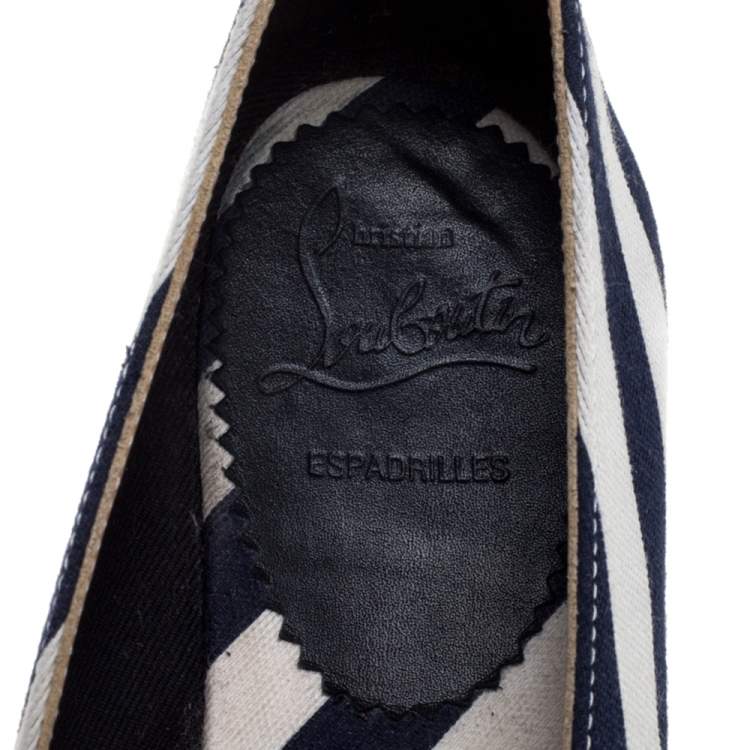 Pre Owned Christian Louboutin Blue/White Striped Canvas Galia Espadrille Flats Size 35