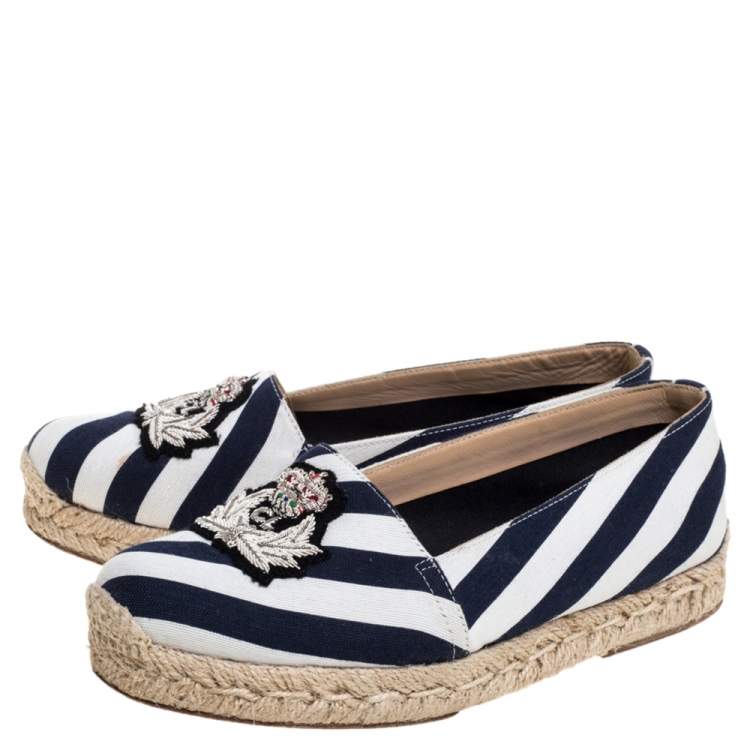 Pre Owned Christian Louboutin Blue/White Striped Canvas Galia Espadrille Flats Size 35