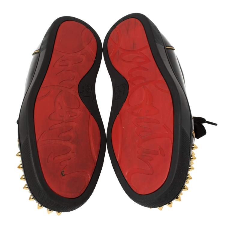 Pre Owned Christian Louboutin Black Leather Louis Junior Spikes Low Top Sneakers Size 35