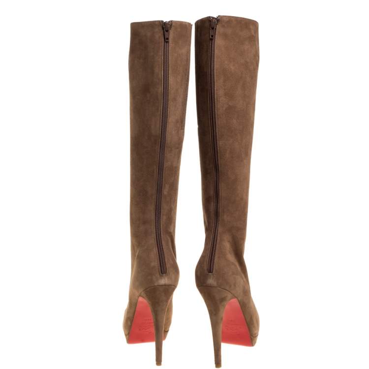 christian louboutin brown suede boots