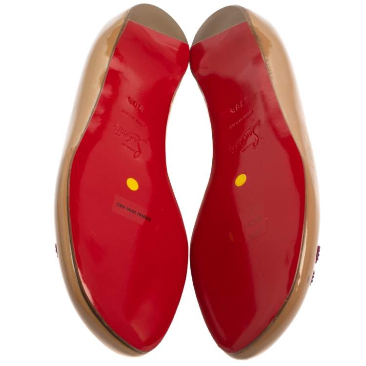 Pre Owned Christian Louboutin Beige Patent Leather Kawai Ballet Flats Size 38.5