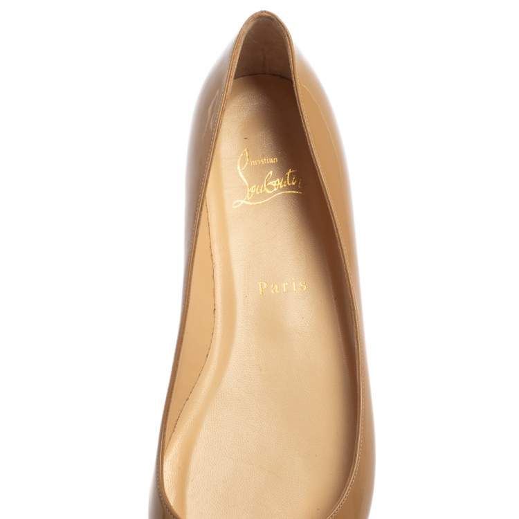 Pre Owned Christian Louboutin Beige Patent Leather Kawai Ballet Flats Size 38.5