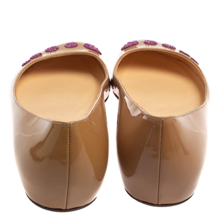 Pre Owned Christian Louboutin Beige Patent Leather Kawai Ballet Flats Size 38.5