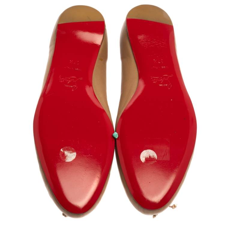 Pre Owned Christian Louboutin Beige Leather Bow Ballet Flats Size 37.5