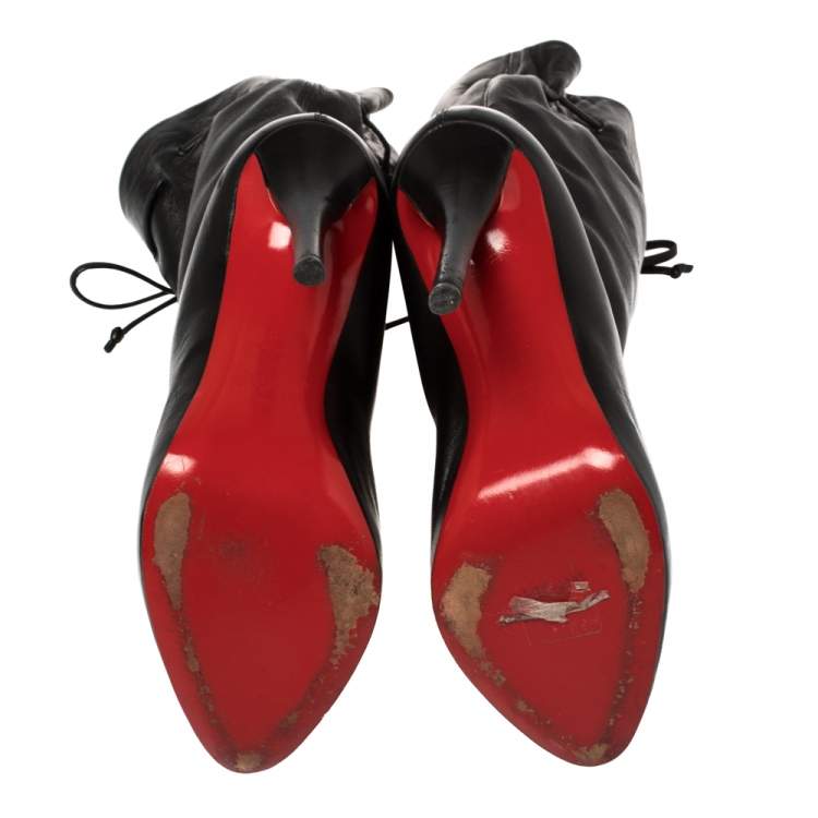 Pre Owned Christian Louboutin Black Leather Valentine Mid Calf Boots Size 38.5