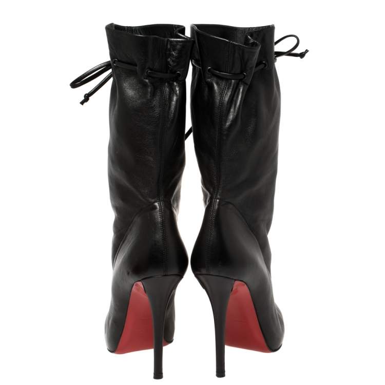 Pre Owned Christian Louboutin Black Leather Valentine Mid Calf Boots Size 38.5