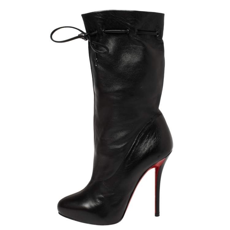 Pre Owned Christian Louboutin Black Leather Valentine Mid Calf Boots Size 38.5
