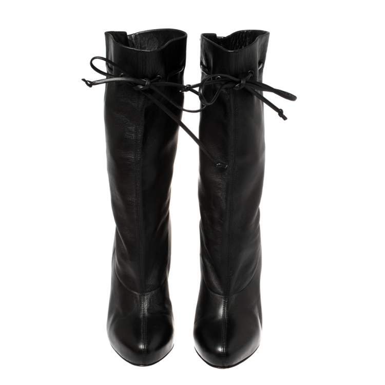 Pre Owned Christian Louboutin Black Leather Valentine Mid Calf Boots Size 38.5