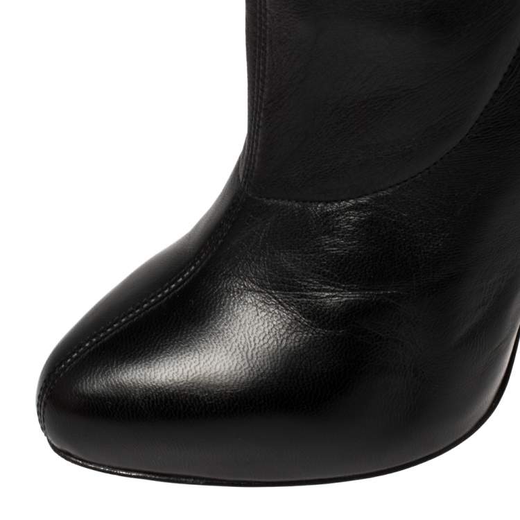 Pre Owned Christian Louboutin Black Leather Valentine Mid Calf Boots Size 38.5